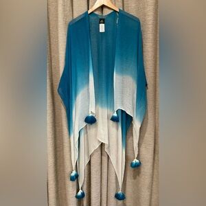 Echo Teal Blue and White Shawl, One Size